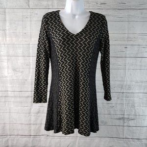 Tianello Womens Peyton Tunic Sz XS Black Tan Textured 3/4 Sleeve